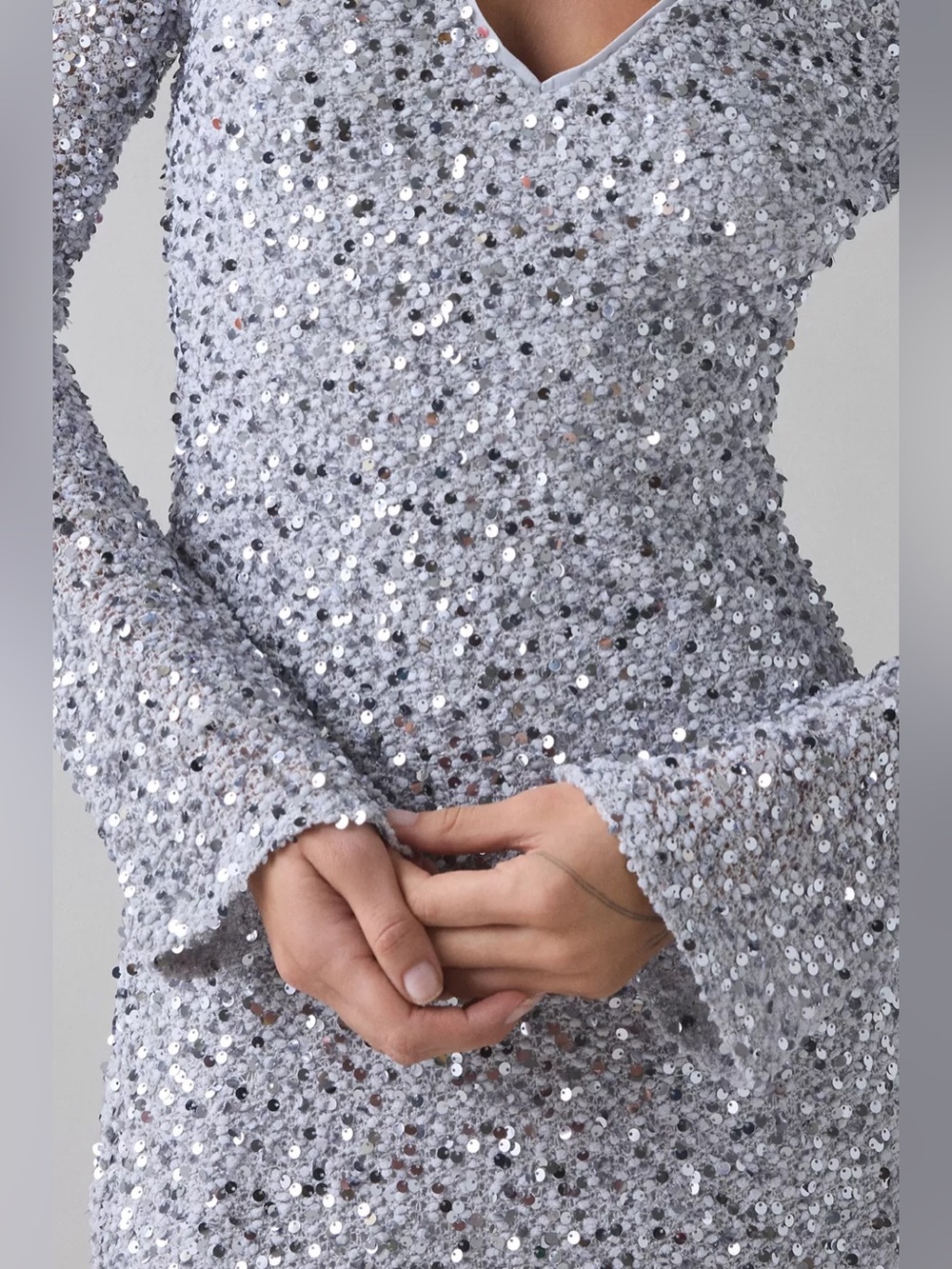 Urban Outfitters | That's Showbiz Sandra Open Back Bell Sleeve Sequin Mini Dress - Picture 3 of 9
